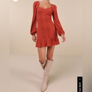 Coveted Sweetness Rust Pointelle Knit Long Sleeve Mini Dress